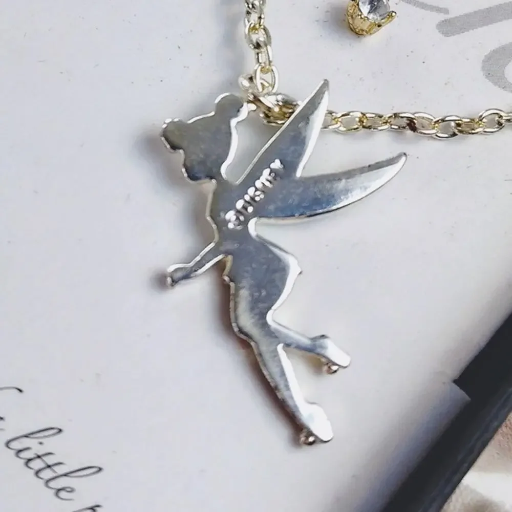 Disney Tinker Bell Necklace and Earring Set Silver Tone NIB - Picture 9 of 9